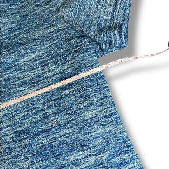 Vintage Knit Top Blue Wave Pattern Short Sleeve V Neck T-Shirt Size L - Picture 5 of 6